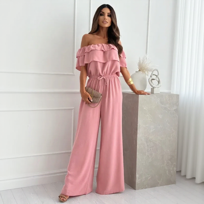 Sydney™ Off-the-Shoulder Jumpsuit with Ruffles and Flowing Pants / Visual Impact with Absolute Comfort!
