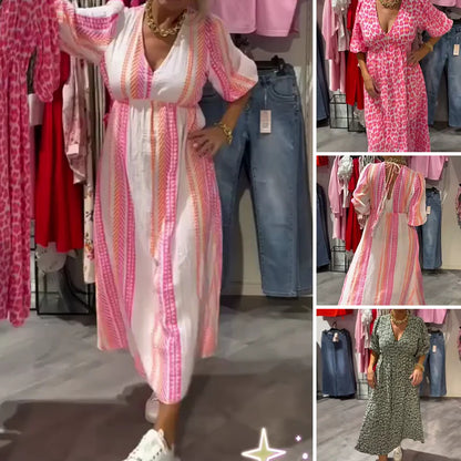 🎨 Women's V-Neck Printed Dress – Brushstrokes of Summer🌺