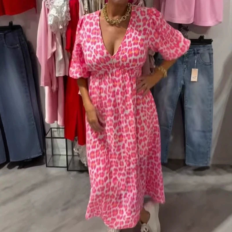 🎨 Women's V-Neck Printed Dress – Brushstrokes of Summer🌺