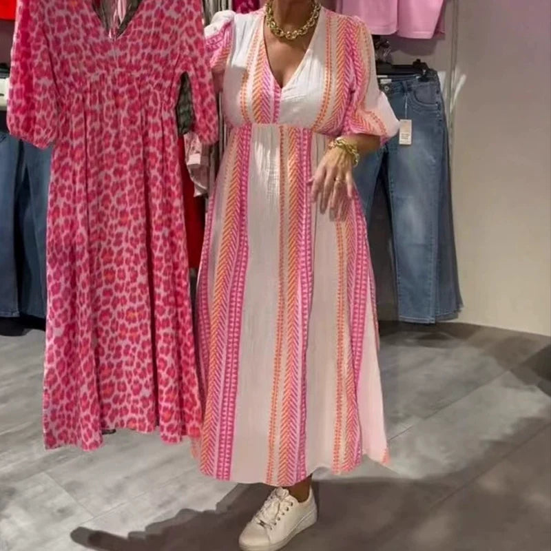 🎨 Women's V-Neck Printed Dress – Brushstrokes of Summer🌺