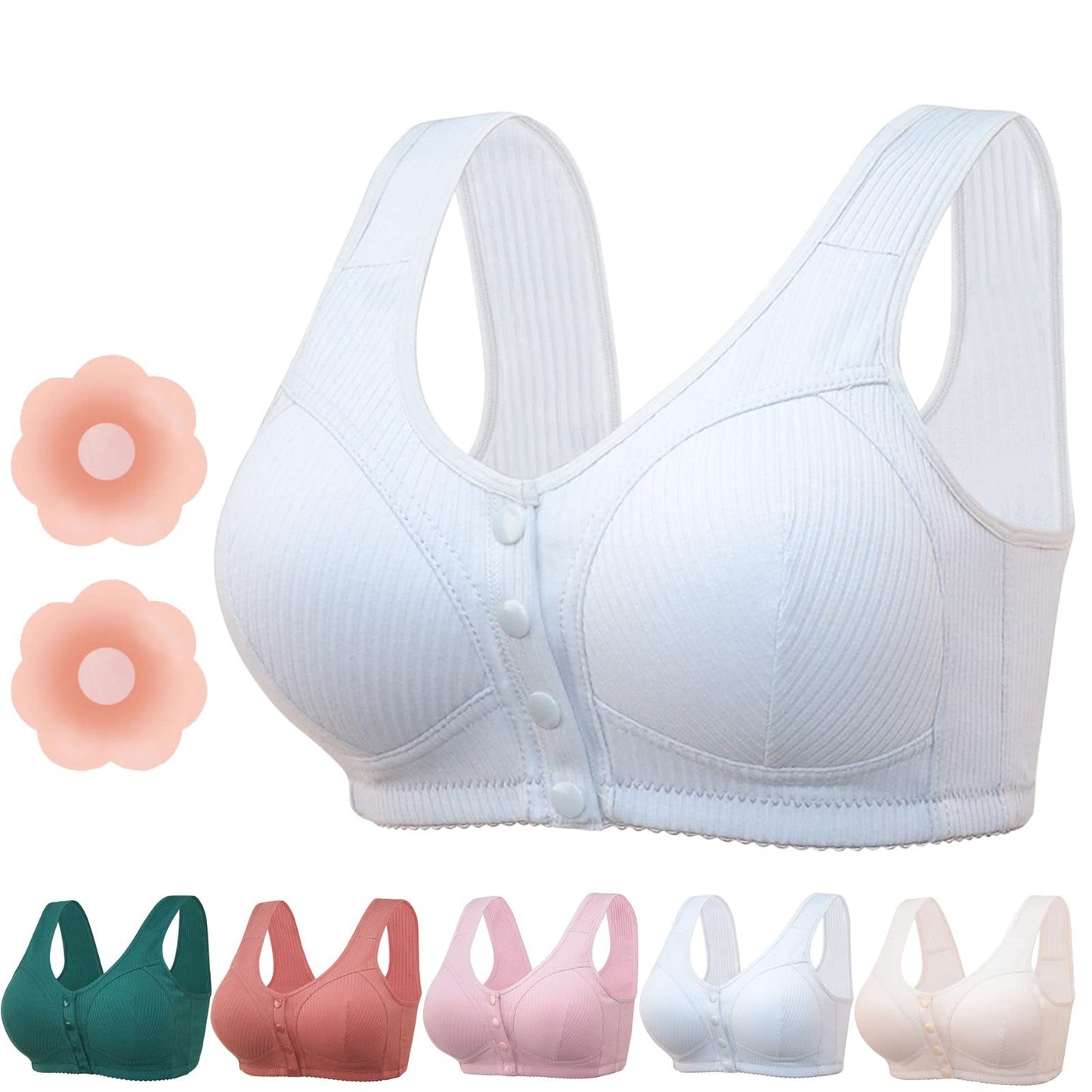 COMFORTABLE FRONT-CLOSURE WIRELESS PLUS SIZE BUTTON BRA BUY 1 GET 2 FREE(Please add 3 pcs to cart)