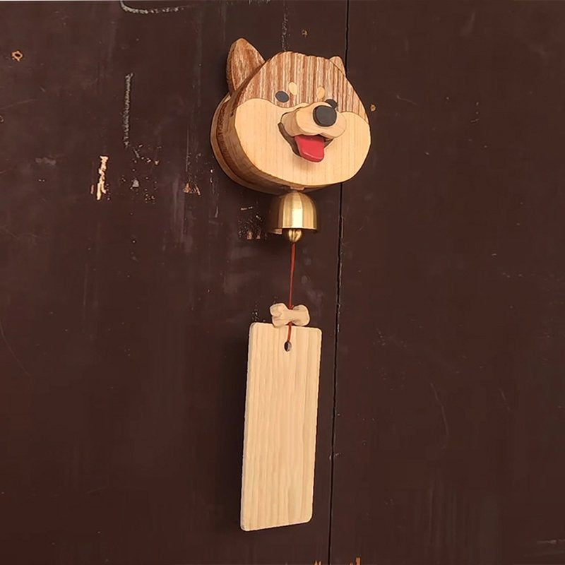 HANDCRAFTED WOODEN SHIBA INU DOORBELL WIND CHIME