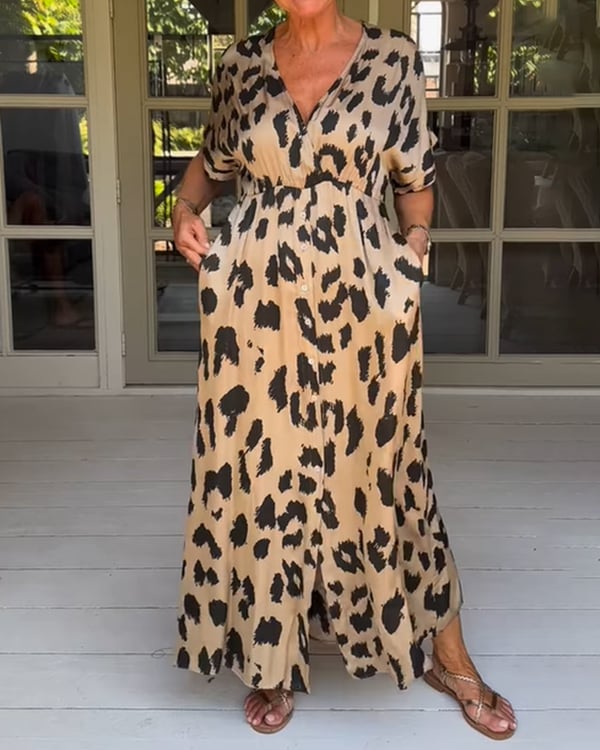 Loose Leopard V-Neck Maxi Dress