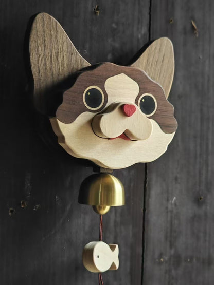 HANDCRAFTED WOODEN SHIBA INU DOORBELL WIND CHIME