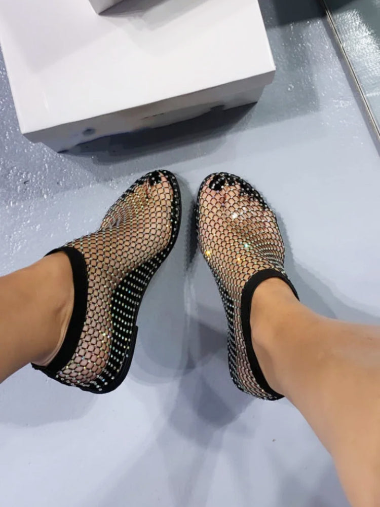 Ultra comfortable shiny gem mesh flats