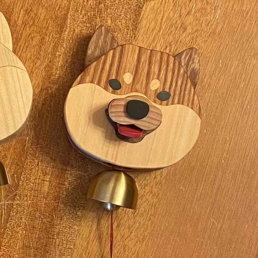 HANDCRAFTED WOODEN SHIBA INU DOORBELL WIND CHIME