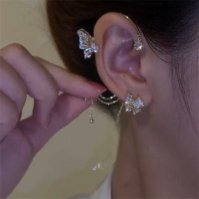 🦋 BUTTERFLY FLOWER TASSEL SHINY ZIRCON EARRINGS