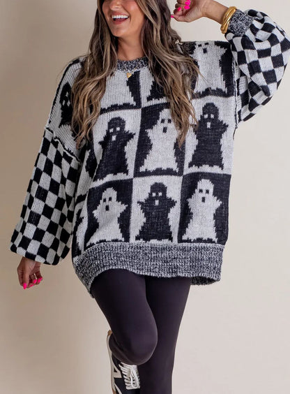 ☘️NEW ARRIVALS ✨WOMEN’S HALLOWEEN CHECKERED SWEATER-SPOOKY SEASON