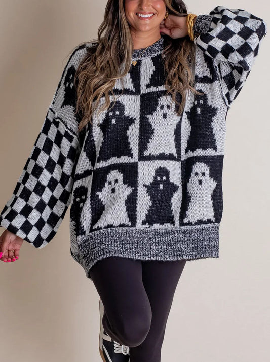 ☘️NEW ARRIVALS ✨WOMEN’S HALLOWEEN CHECKERED SWEATER-SPOOKY SEASON