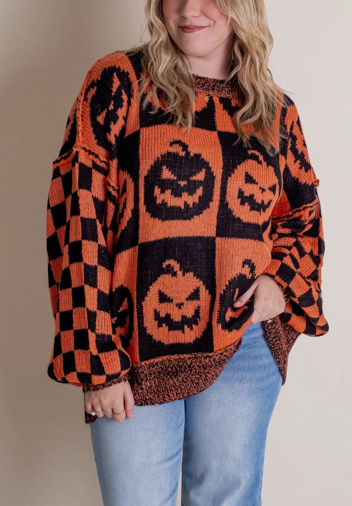 ☘️NEW ARRIVALS ✨WOMEN’S HALLOWEEN CHECKERED SWEATER-SPOOKY SEASON