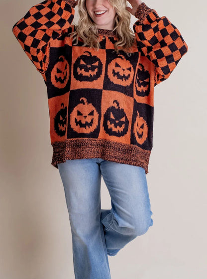 ☘️NEW ARRIVALS ✨WOMEN’S HALLOWEEN CHECKERED SWEATER-SPOOKY SEASON