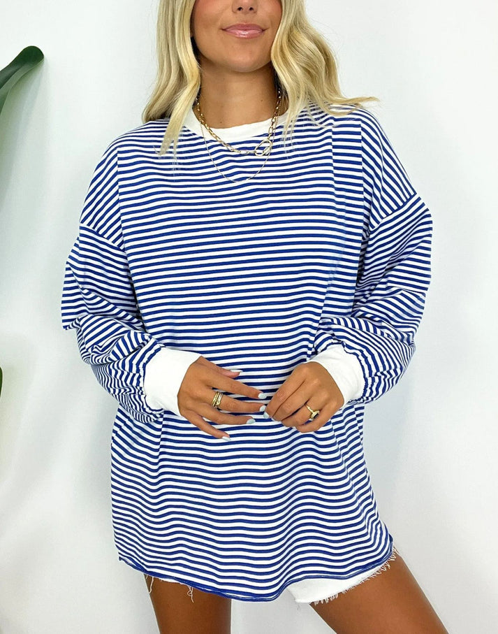 🌈Women's Casual Striped Crewneck Oversized Pullover(BUY 2 FREE SHIPPING!!!)