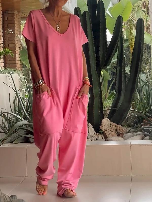 Casual V-neck Solid Color Jumpsuit (Buy 2 Free Shipping)