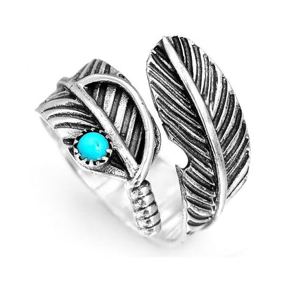 🔥 Last Day Promotion 75% OFF🎁Boho Feather Turquoise Adjustable Ring