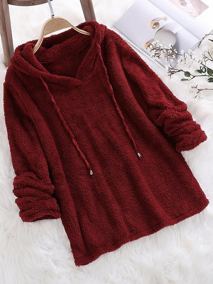 Women's Solid Color Long-sleeved Hooded Plush Double-sided Fleece Plush Sweater