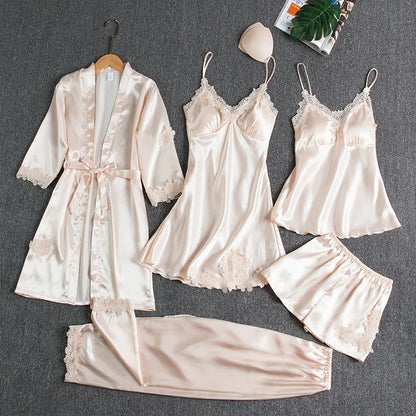 Silk 5 Piece Pajama Set