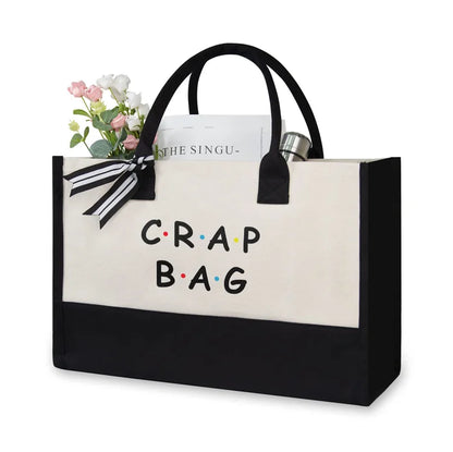 Letter Canvas Bag Women Hit Color Simple Shoulder Shopping Tote Handbag