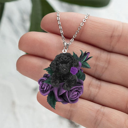 POODLE IN PURPLE ROSE STAINLESS STEEL NECKLACE