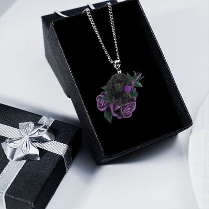 POODLE IN PURPLE ROSE STAINLESS STEEL NECKLACE