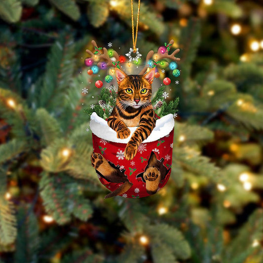 CAT BENGAL01 IN SNOW POCKET CHRISTMAS ORNAMENT