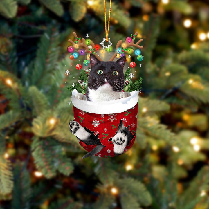 TUXEDO CAT IN SNOW POCKET CHRISTMAS ORNAMENT