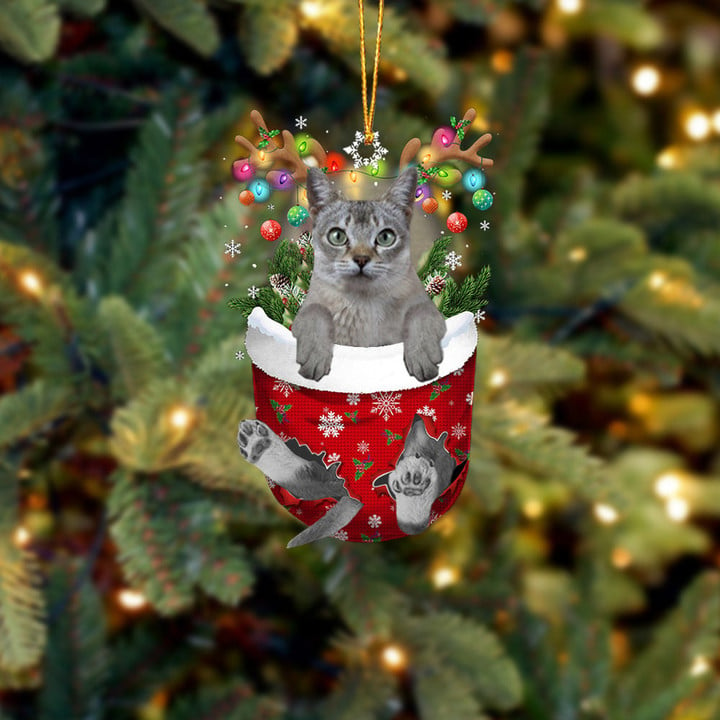 SINGAPURA CAT IN SNOW POCKET CHRISTMAS ORNAMENT