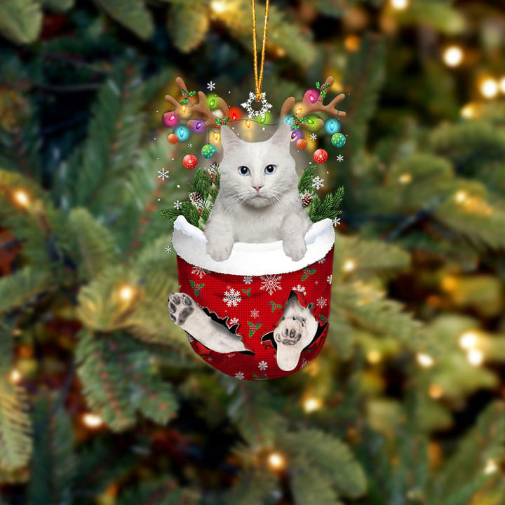 TURKISH ANGORA IN SNOW POCKET CHRISTMAS ORNAMENT