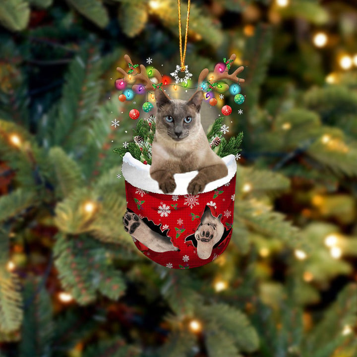 CAT TONKINESE IN SNOW POCKET CHRISTMAS ORNAMENT