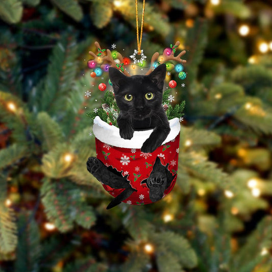 BLACK CAT IN SNOW POCKET CHRISTMAS ORNAMENT