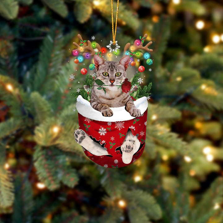 ÄGYPTISCHE MAU-KATZE IN SCHNEETASCHE WEIHNACHTSVERZIERUNG 