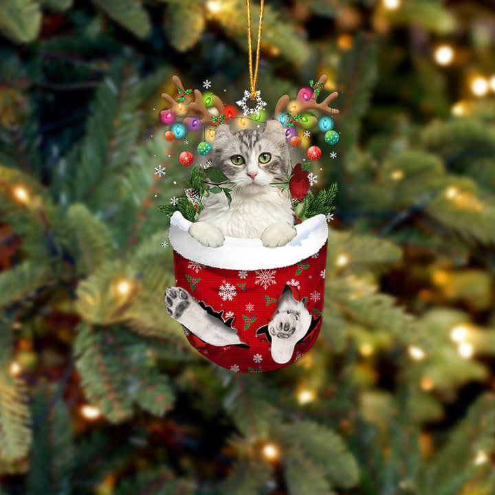 AMERICAN CURL CAT IN SNOW POCKET CHRISTMAS ORNAMENT