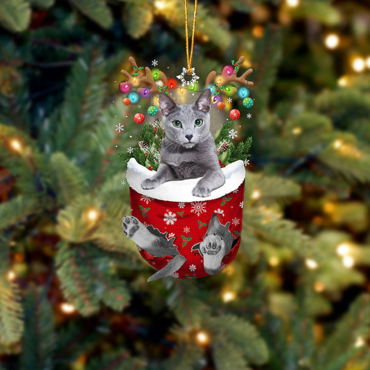 RUSSIAN BLUE IN SNOW POCKET CHRISTMAS ORNAMENT