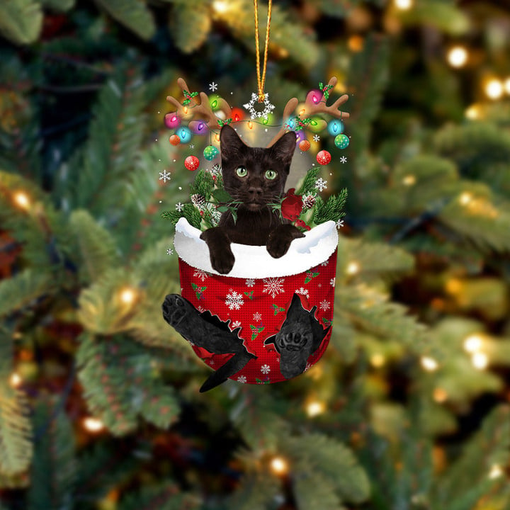 HAVANA BROWN CAT IN SNOW POCKET CHRISTMAS ORNAMENT