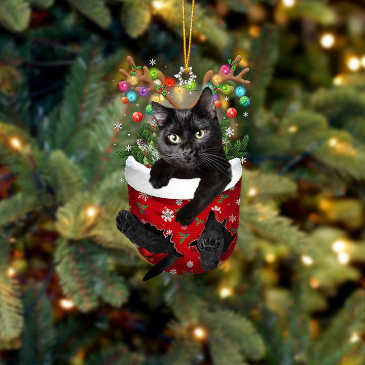 SCHWARZE KATZE 2 IN DER SCHNEETASCHE WEIHNACHTSVERZIERUNG 