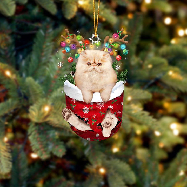 CAT PERSIAN IN SNOW POCKET CHRISTMAS ORNAMENT