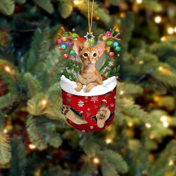 CAT ORIENTAL SHORTHAIR IN SNOW POCKET CHRISTMAS ORNAMENT