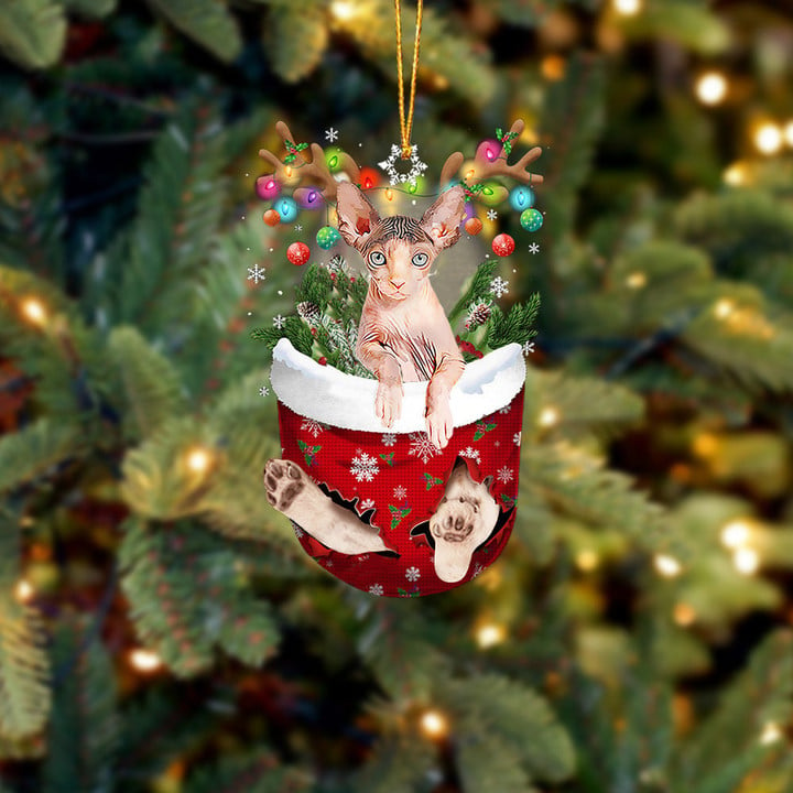 CAT SPHYNX2 IN SNOW POCKET CHRISTMAS ORNAMENT