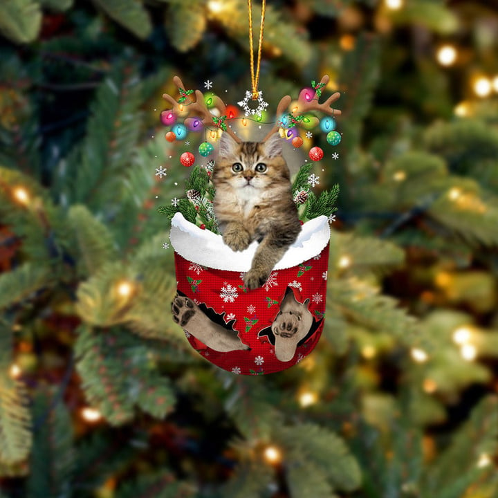 CAT BRITISH LONGHAIR IN SNOW POCKET CHRISTMAS ORNAMENT