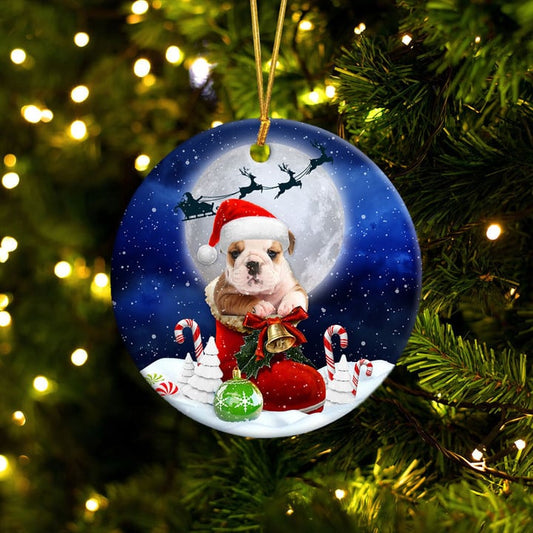 American Bulldog In Santa Boot Christmas Ceramic Ornament