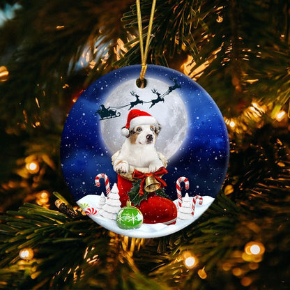 Australian Shepherd In Santa Boot Christmas Ceramic Ornament