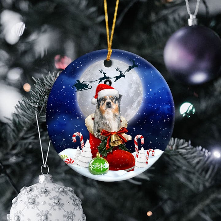 Australian Shepherd Blue Merle In Santa Boot Christmas Ceramic Ornament