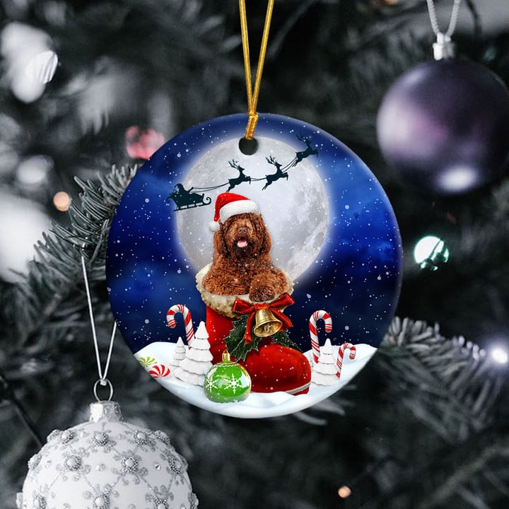 Barbet In Santa Boot Christmas Ceramic Ornament