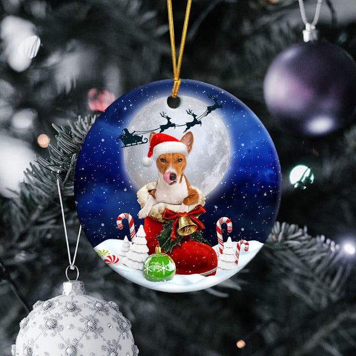 Basenji In Santa Boot Christmas Ceramic Ornament