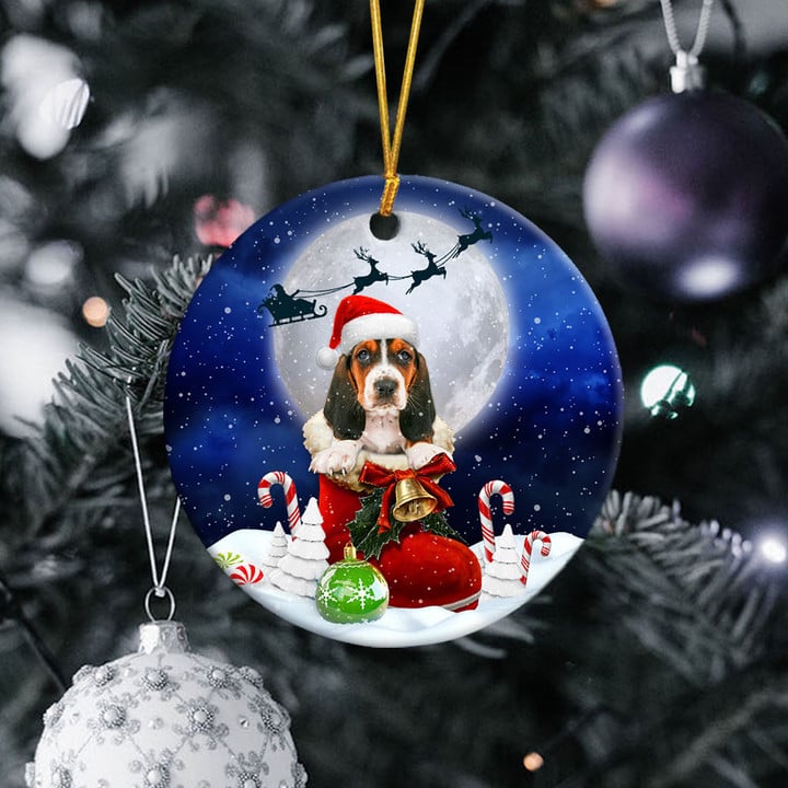 Basset Hound In Santa Boot Christmas Ceramic Ornament