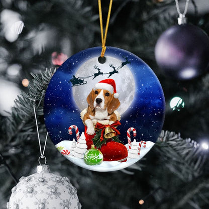 Beagle In Santa Boot Christmas Ceramic Ornament