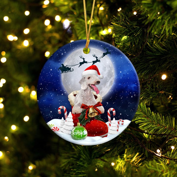 Bedlington Terrier In Santa Boot Christmas Ceramic Ornament