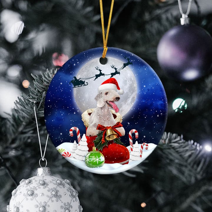 Bedlington Terrier In Santa Boot Christmas Ceramic Ornament