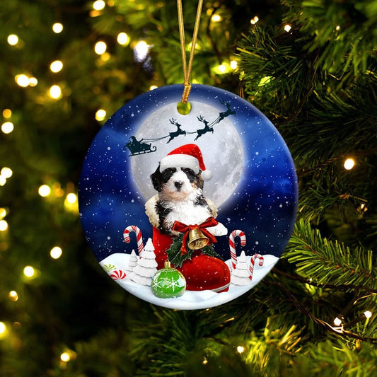 Bernedoodle In Santa Boot Christmas Ceramic Ornament