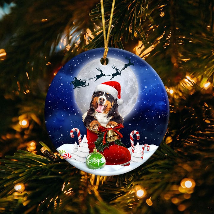 Bernese Mountain Dog In Santa Boot Christmas Ceramic Ornament