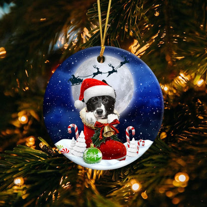 Border Collie In Santa Boot Christmas Ceramic Ornament